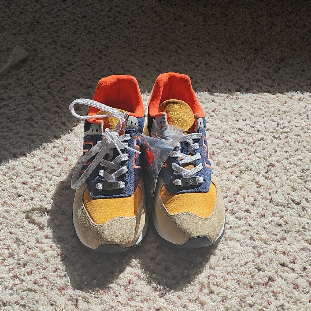 New Balance Men's 574 Rugged Orange and Blue Sneakers Size 8